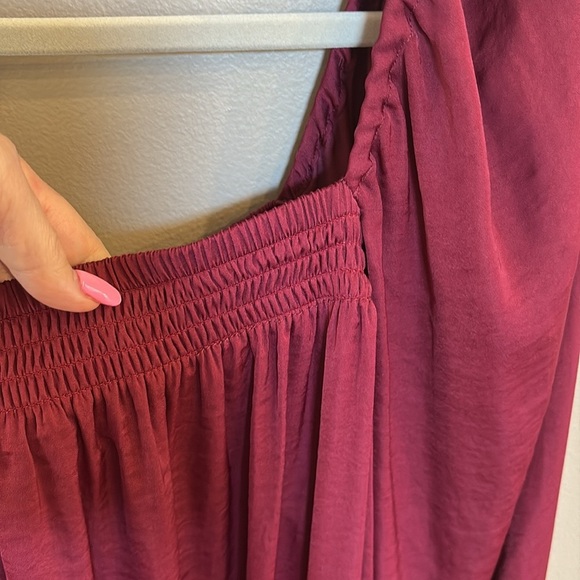 Intimately FREE PEOPLE Another Round bodysuit blouse smocked square neck wine Sm - Picture 4 of 16